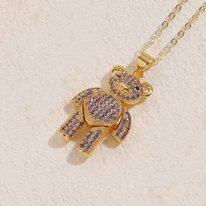 Casual Cute Streetwear Little Bear Brass 14k Gold Plated White Gold Plated Zircon Pendant Necklace In Bulk