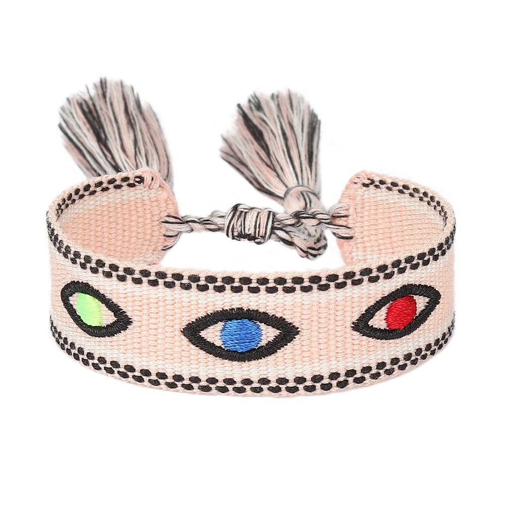 Simple Style Eye Polyester Embroidery Tassel Women's Drawstring Bracelets
