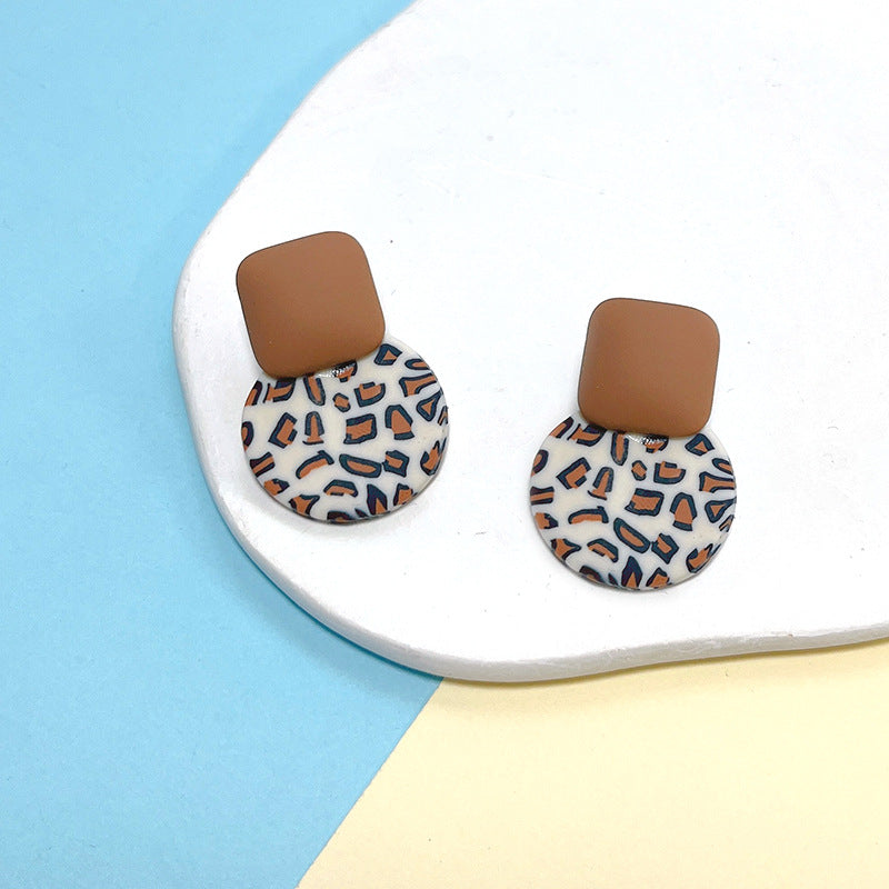 1 Pair Lady Simple Style Round Color Block Leopard Soft Clay Earrings