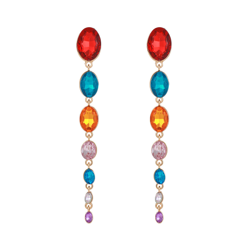 1 Pair Luxurious Oval Tassel Plating Alloy Glass Gold Plated Drop Earrings