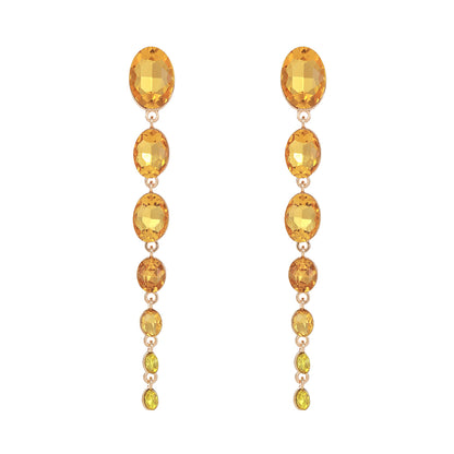 1 Pair Luxurious Oval Tassel Plating Alloy Glass Gold Plated Drop Earrings