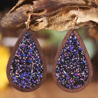 1 Pair Simple Style Water Droplets Wood Iron Earrings