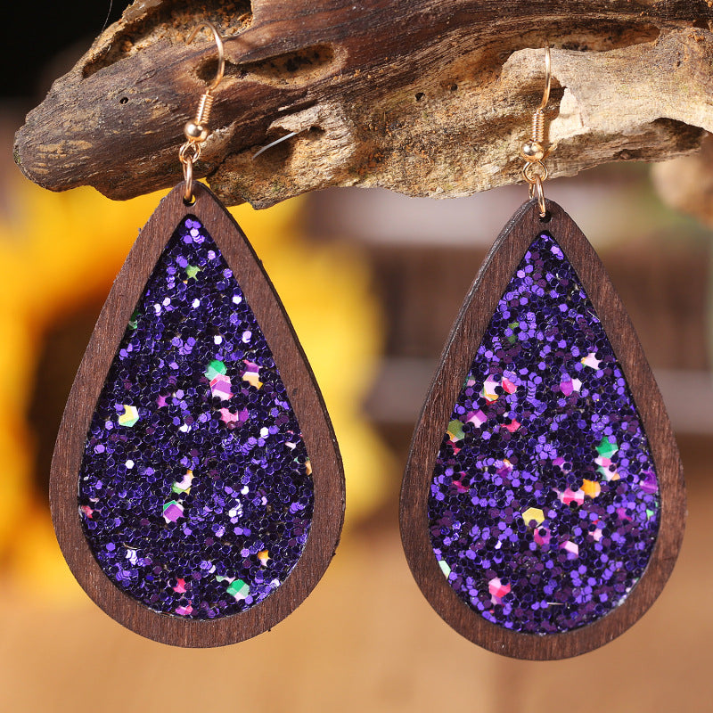 1 Pair Simple Style Water Droplets Wood Iron Earrings