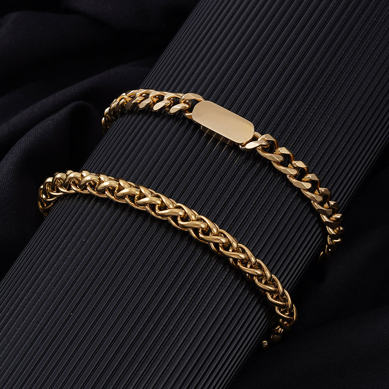 Classic Style Streetwear Solid Color Stainless Steel Plating 18k Gold Plated Men's Bracelets