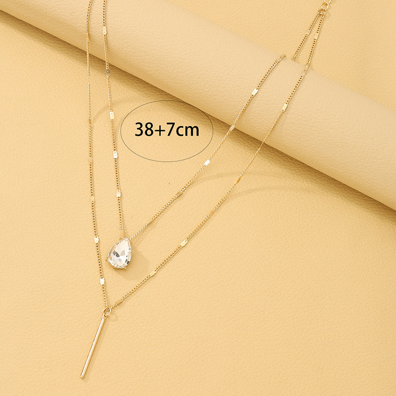 Elegant Nordic Style Lady Geometric Alloy Inlay Crystal Women's Double Layer Necklaces