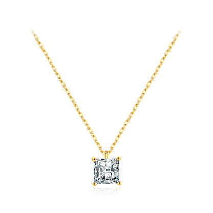 Ig Style Elegant Simple Style Square Sterling Silver Plating Inlay Zircon 14k Gold Plated Rhodium Plated Solitaire Necklace