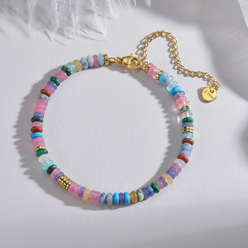 Vacation Sweet Colorful Stainless Steel Natural Stone Beaded Plating Metal 18k Gold Plated Bracelets