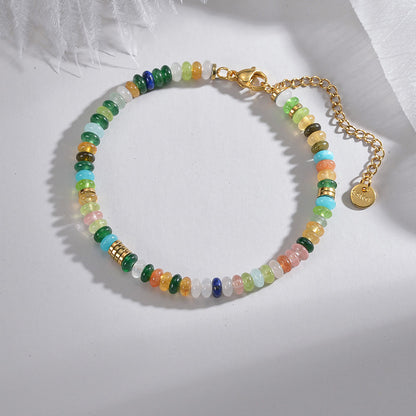 Vacation Sweet Colorful Stainless Steel Natural Stone Beaded Plating Metal 18k Gold Plated Bracelets