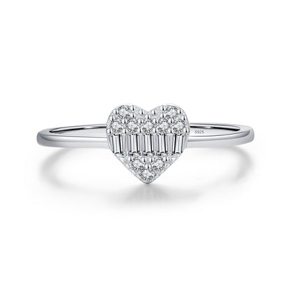 Ig Style Elegant Luxurious Square Heart Shape Sterling Silver Plating Inlay Zircon Rhodium Plated Rings