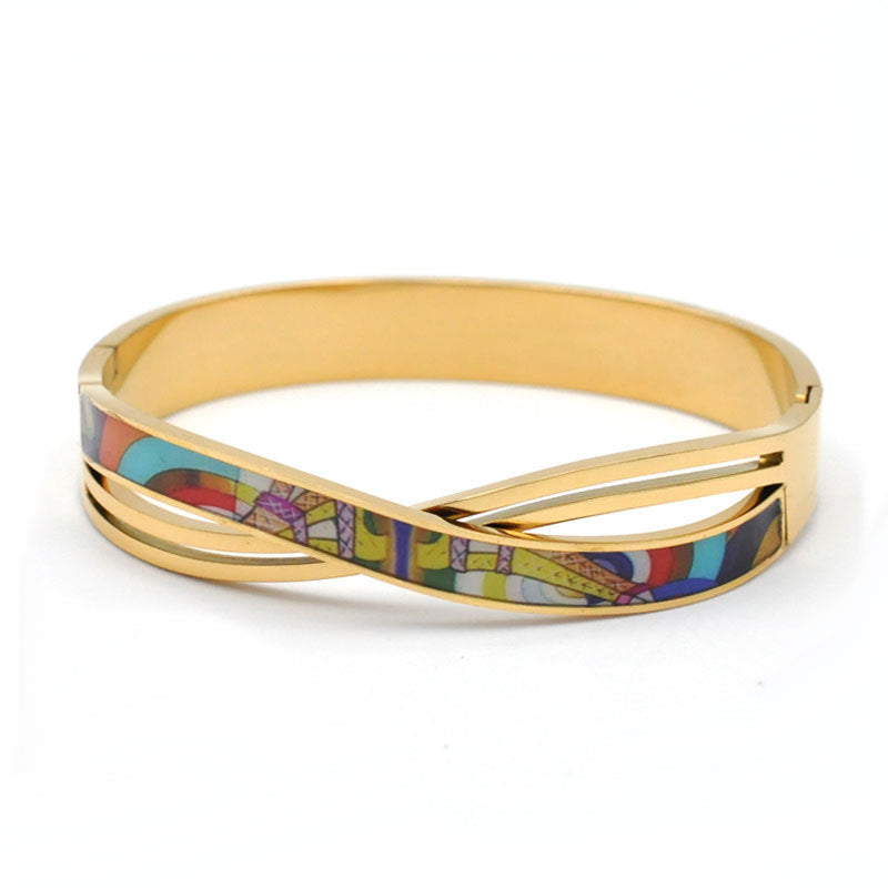 Ig Style Color Block Titanium Steel Stoving Varnish Plating Bangle 1 Piece