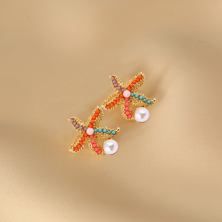 1 Pair Retro Starfish Plating Alloy Ear Studs