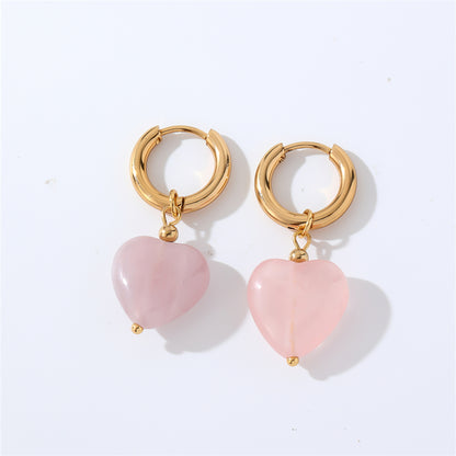 1 Pair Casual Sweet Simple Style Heart Shape Plating Inlay Stainless Steel Zircon Drop Earrings