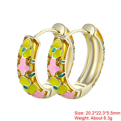 1 Pair Sweet Flower Enamel Plating Copper 18k Gold Plated Hoop Earrings