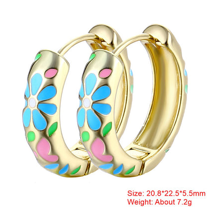 1 Pair Sweet Flower Enamel Plating Copper 18k Gold Plated Hoop Earrings