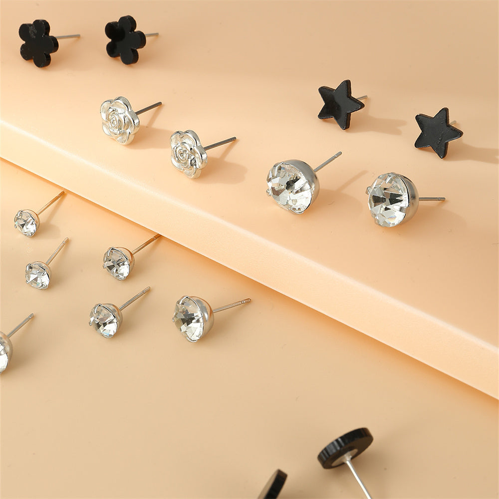 1 Set Simple Style Korean Style Pentagram Pearl Flower Inlay Alloy Artificial Pearls Artificial Diamond Ear Studs