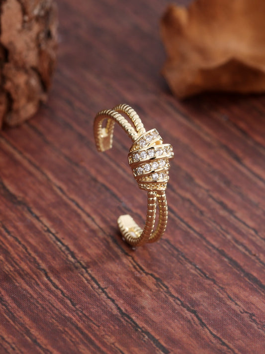 Simple Style Commute Knot Copper 18k Gold Plated Zircon Open Rings In Bulk