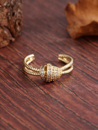 Simple Style Commute Knot Copper 18k Gold Plated Zircon Open Rings In Bulk