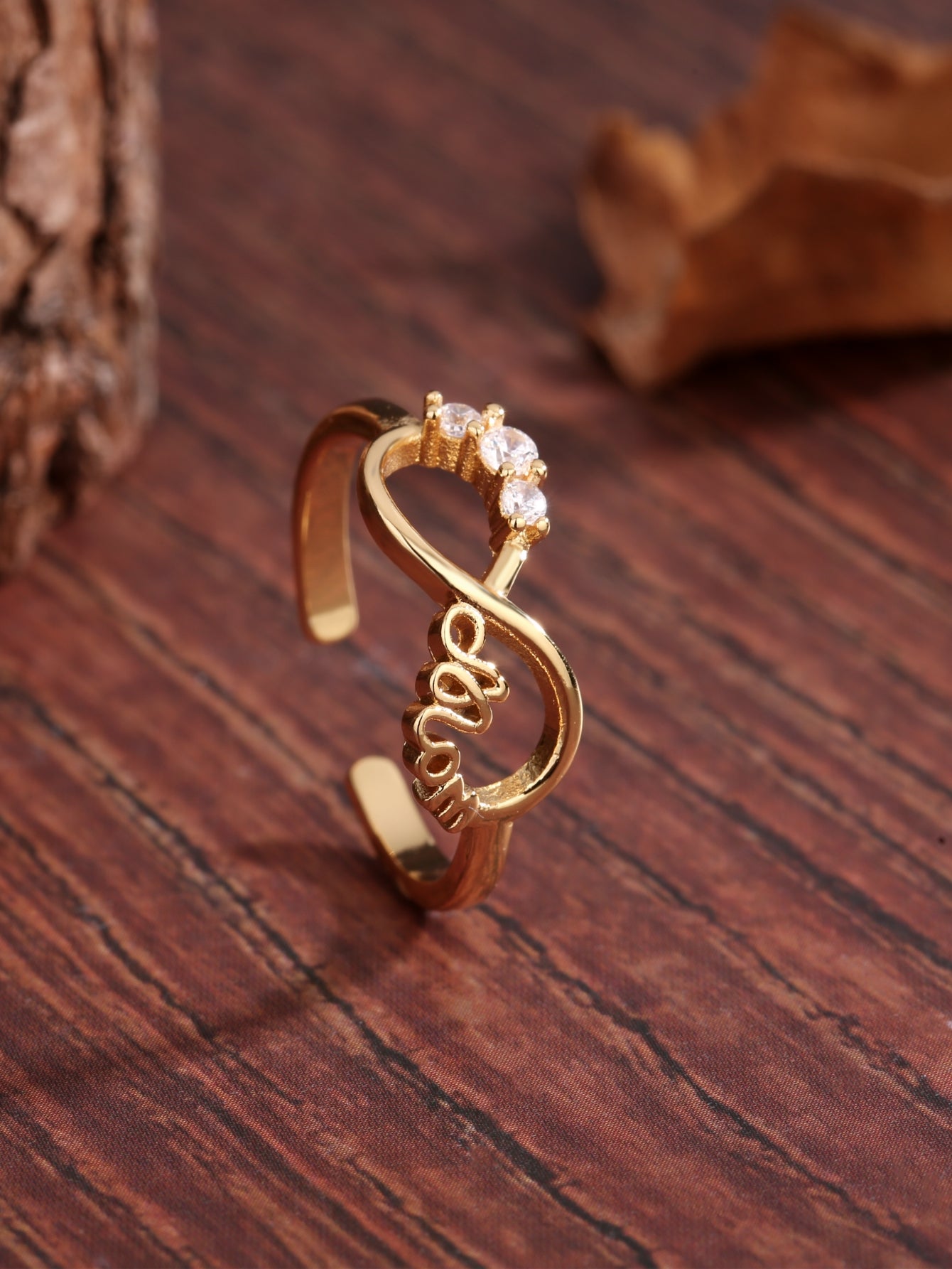 Simple Style Commute Letter Infinity Lines Copper Plating Inlay Zircon 18k Gold Plated Open Rings