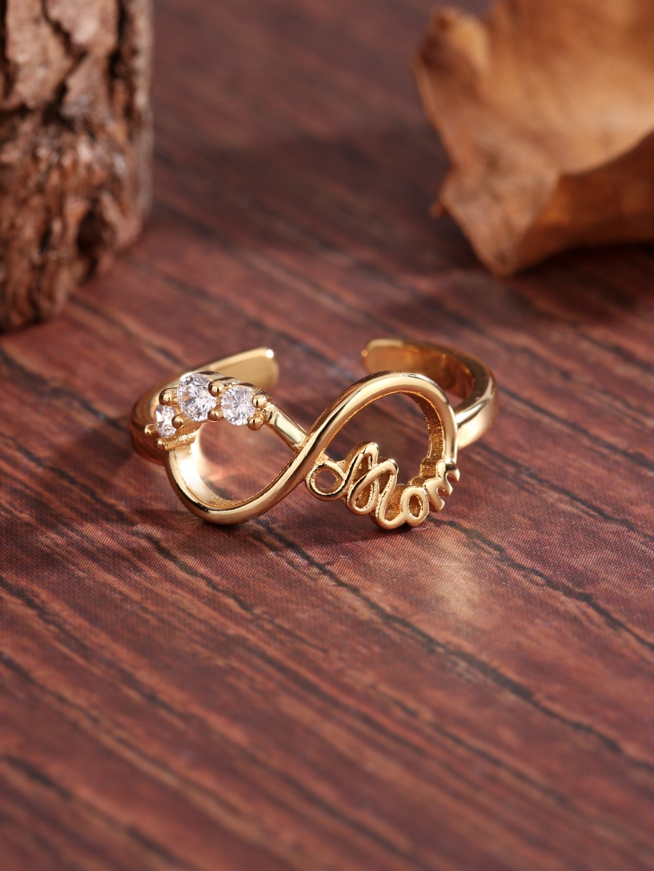 Simple Style Commute Letter Infinity Lines Copper Plating Inlay Zircon 18k Gold Plated Open Rings