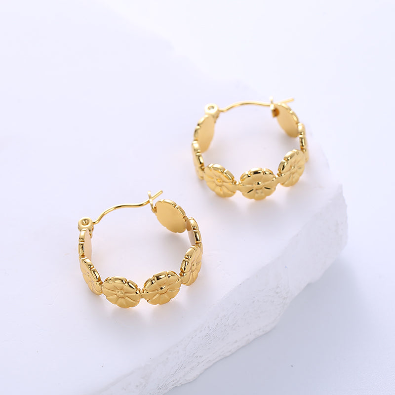 1 Pair Simple Style Heart Shape Flower Plating Stainless Steel 18k Gold Plated Earrings