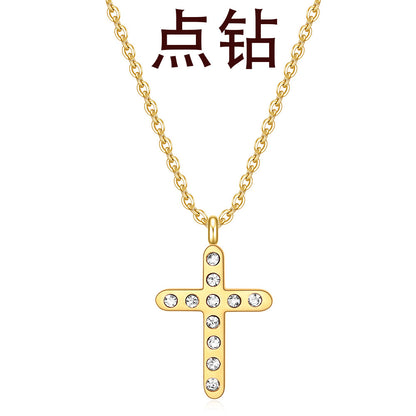 Punk Cool Style Cross Stainless Steel Titanium Steel Inlay Artificial Diamond Pendant Necklace