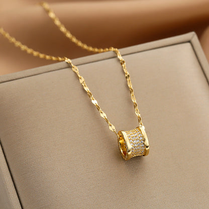 304 Stainless Steel Copper 18K Gold Plated Glam Simple Style Plating Inlay Solid Color Acrylic Glass Zircon Pendant Necklace