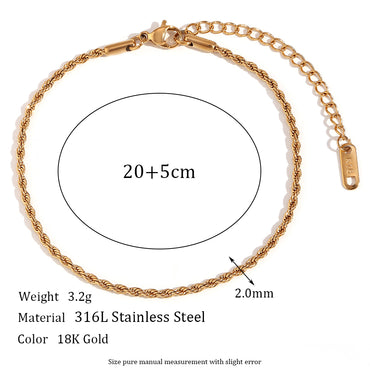 Classic Style Solid Color Stainless Steel Plating 18k Gold Plated Women's Anklet