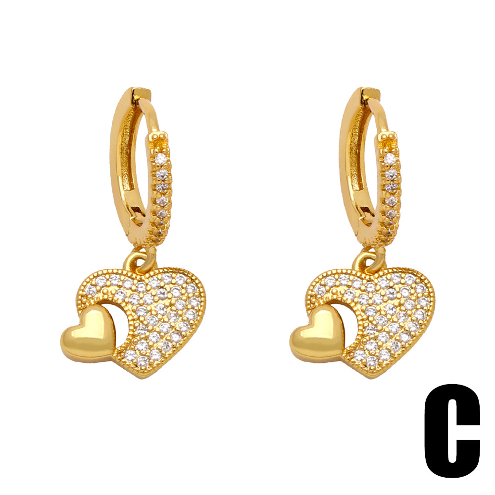 1 Pair Elegant Simple Style Human Heart Shape Butterfly Plating Inlay Copper Zircon 18k Gold Plated Drop Earrings