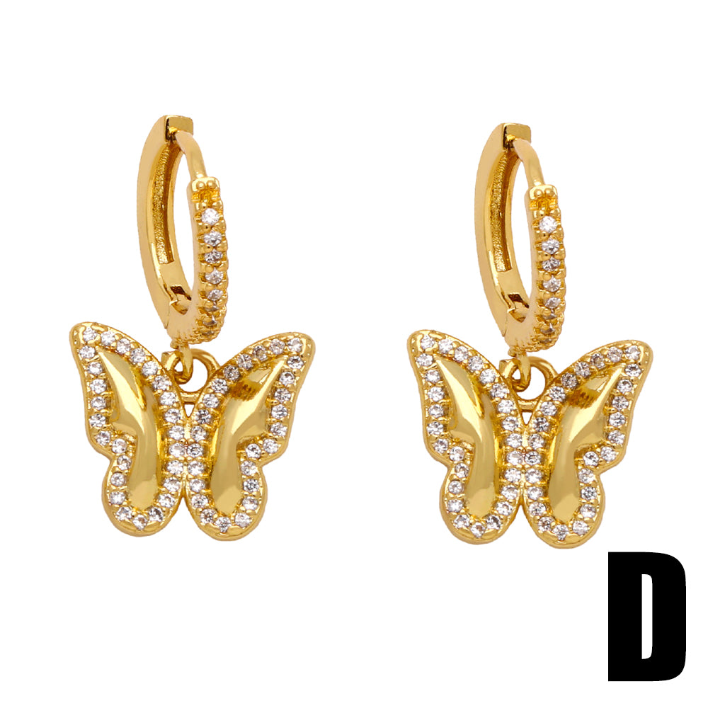 1 Pair Elegant Simple Style Human Heart Shape Butterfly Plating Inlay Copper Zircon 18k Gold Plated Drop Earrings