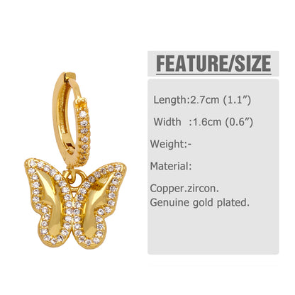 1 Pair Elegant Simple Style Human Heart Shape Butterfly Plating Inlay Copper Zircon 18k Gold Plated Drop Earrings