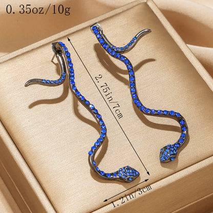 1 Pair Exaggerated Cool Style Snake Inlay Alloy Rhinestones Ear Studs