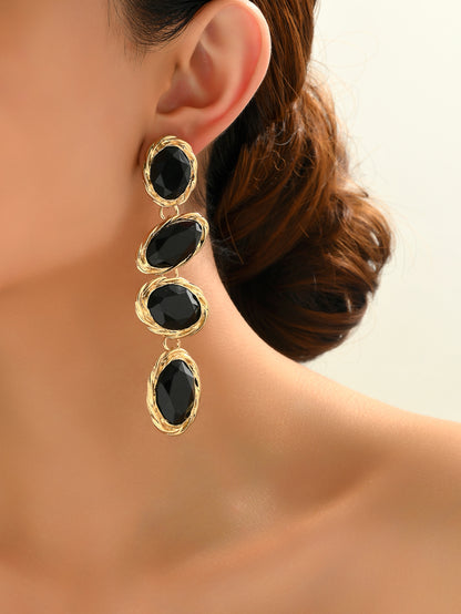 1 Pair Simple Style Round Inlay Alloy Plastic Rhinestones Drop Earrings