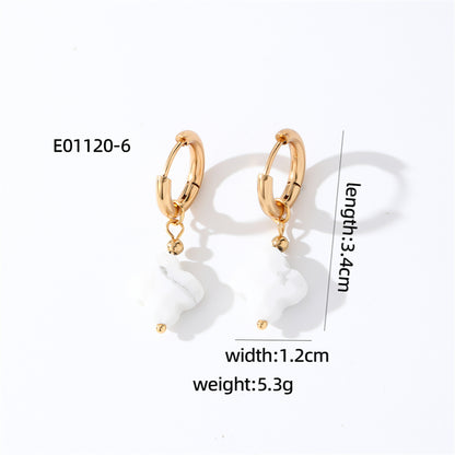 1 Pair Casual Sweet Simple Style Four Leaf Clover Plating Stainless Steel Natural Stone Drop Earrings