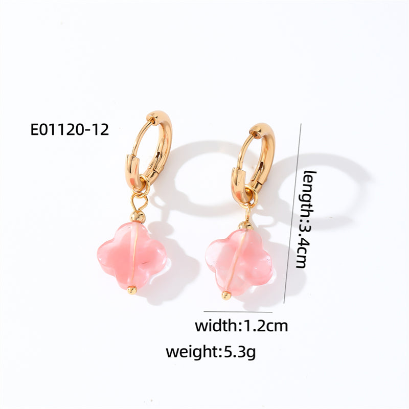 1 Pair Casual Sweet Simple Style Four Leaf Clover Plating Stainless Steel Natural Stone Drop Earrings