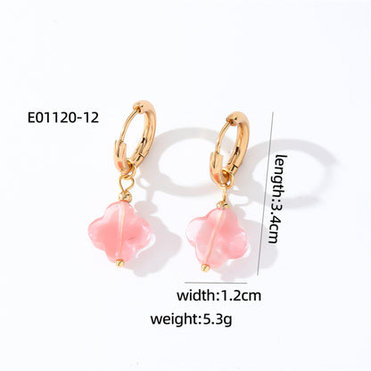 1 Pair Casual Sweet Simple Style Four Leaf Clover Plating Stainless Steel Natural Stone Drop Earrings