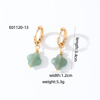 1 Pair Casual Sweet Simple Style Four Leaf Clover Plating Stainless Steel Natural Stone Drop Earrings