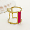 Novelty Simple Style Roman Style Rectangle Stainless Steel Enamel Plating Hollow Out Gold Plated Open Rings