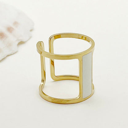 Novelty Simple Style Roman Style Rectangle Stainless Steel Enamel Plating Hollow Out Gold Plated Open Rings