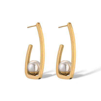 1 Pair Simple Style Commute Geometric Plating Inlay Titanium Steel Artificial Pearls 18k Gold Plated Earrings