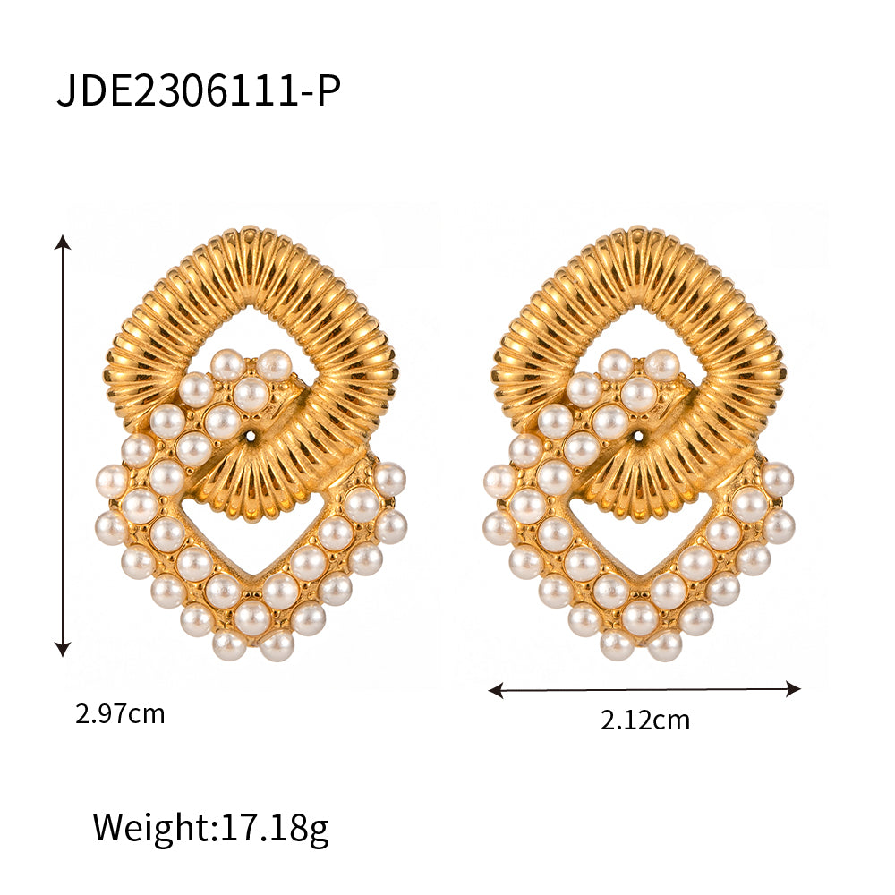 1 Pair Simple Style Rhombus Plating Inlay Stainless Steel Pearl 18k Gold Plated Earrings