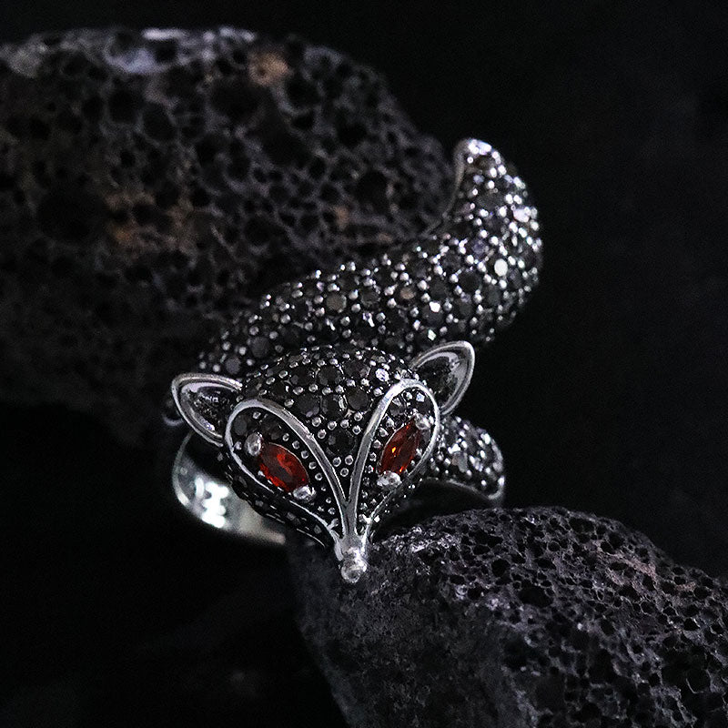 Novelty Fox Sterling Silver Inlay Zircon Open Rings