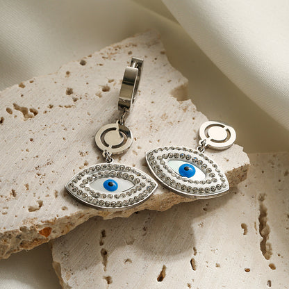 1 Pair Simple Style Streetwear Devil's Eye Plating Inlay Titanium Steel Zircon Drop Earrings