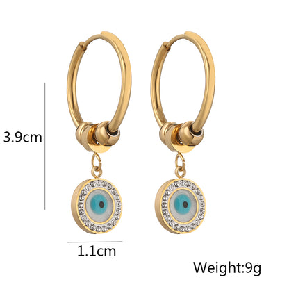 1 Pair Simple Style Streetwear Devil's Eye Plating Inlay Titanium Steel Zircon Drop Earrings