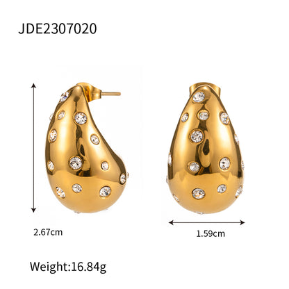 1 Pair Ig Style Casual Water Droplets Plating Inlay Stainless Steel Rhinestones Pearl 18k Gold Plated Ear Studs