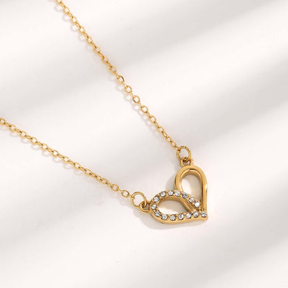 Elegant Glam Simple Style Heart Shape Titanium Steel Epoxy Plating Inlay Resin Zircon Gold Plated Pendant Necklace