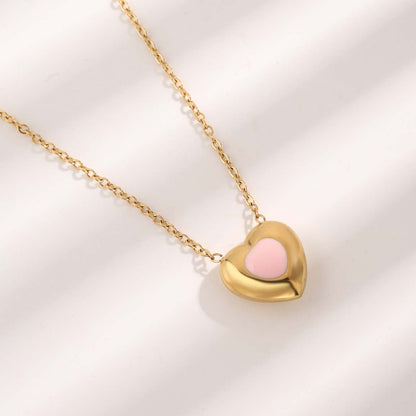 Elegant Glam Simple Style Heart Shape Titanium Steel Epoxy Plating Inlay Resin Zircon Gold Plated Pendant Necklace