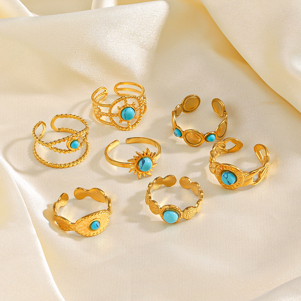 Modern Style Simple Style Geometric Stainless Steel Plating Inlay Turquoise 18k Gold Plated Open Rings