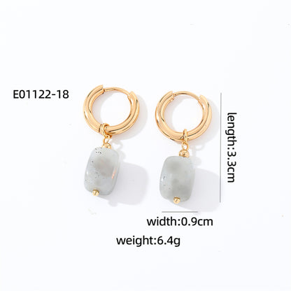 1 Pair Casual Vintage Style Simple Style Square Plating Stainless Steel Natural Stone Drop Earrings