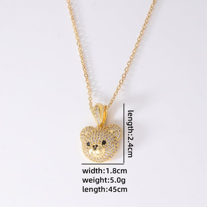 Casual Cute Simple Style Little Bear Copper Zircon Pendant Necklace In Bulk