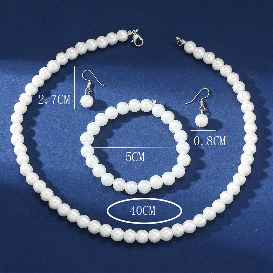 Wholesale Jewelry Elegant Lady Solid Color Imitation Pearl Bracelets Earrings Necklace